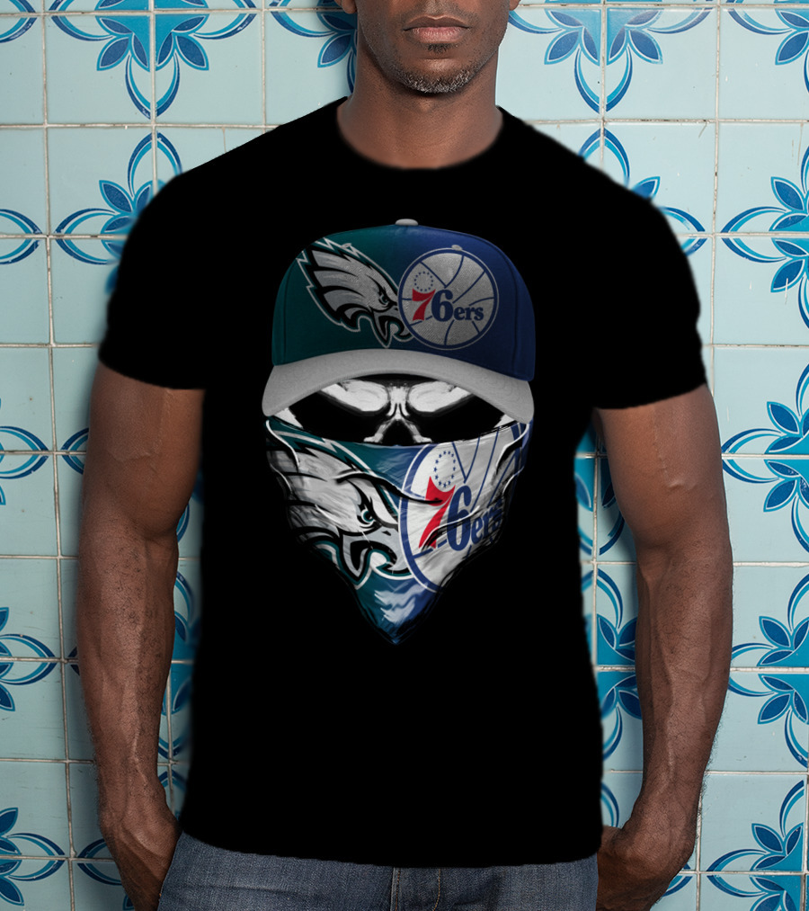 Philadelphia Eagles And 76ers Skull Bandana And Cap T-Shirt