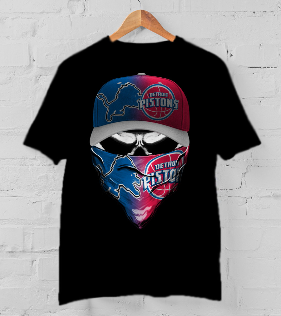 Detroit Pistons And Lions Football Skull Mask Combo T-Shirt