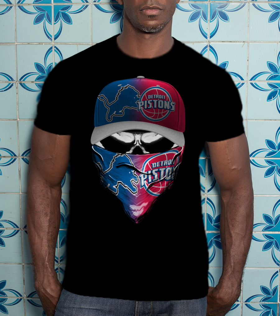 Detroit Pistons And Lions Football Skull Mask Combo T-Shirt