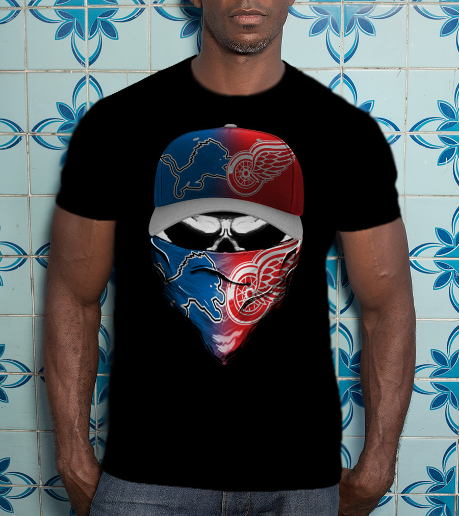 Detroit Lions Red Wings Fusion Hat And Bandana T-Shirt