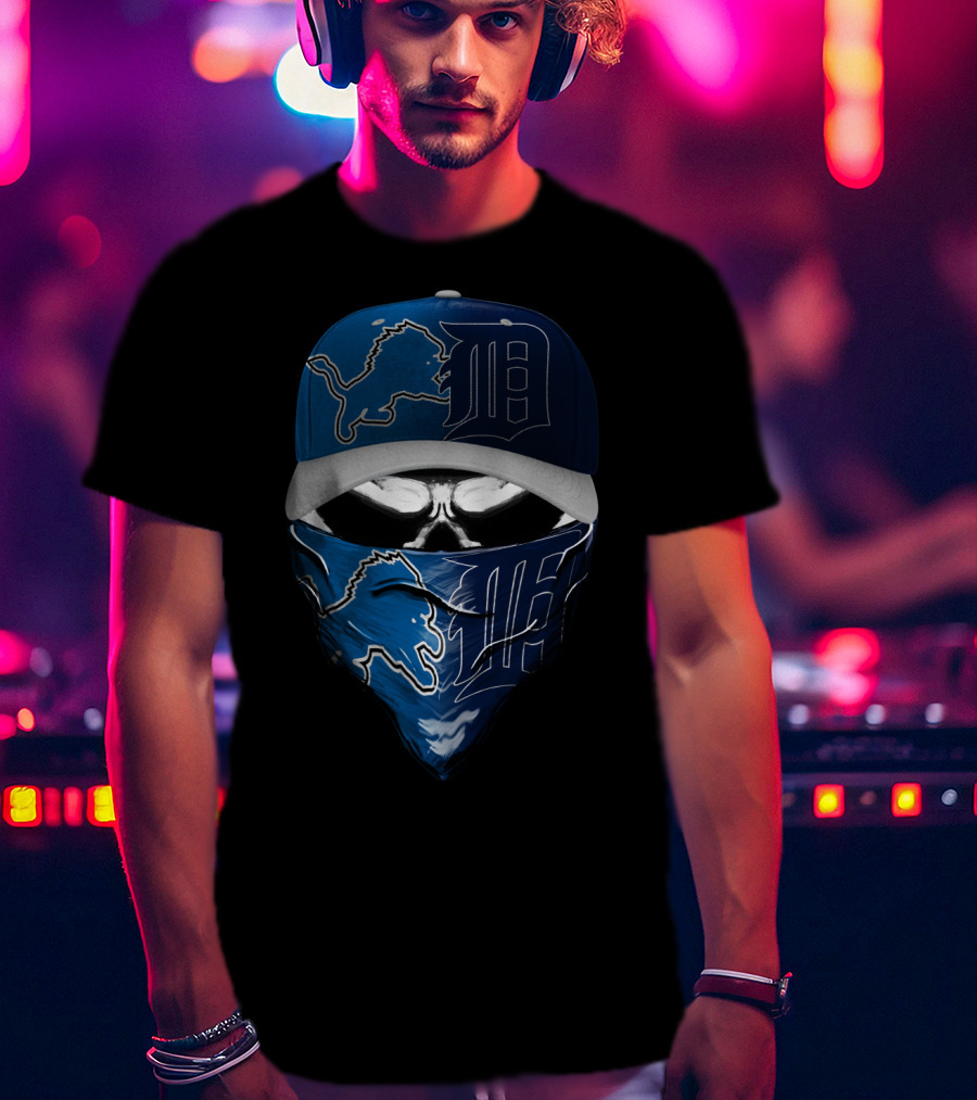 Detroit Lions Face Cover And Cap T-Shirt