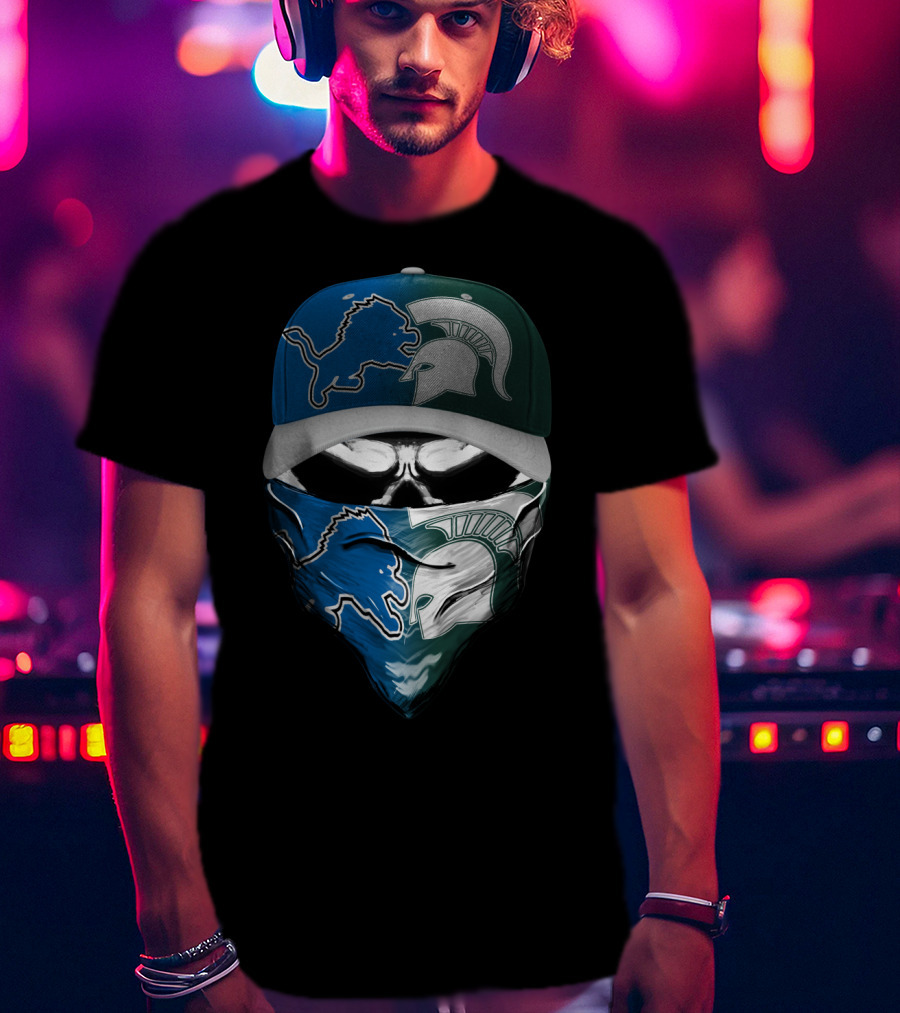 Detroit Lions Spartan Skull Skum 076 T-Shirt
