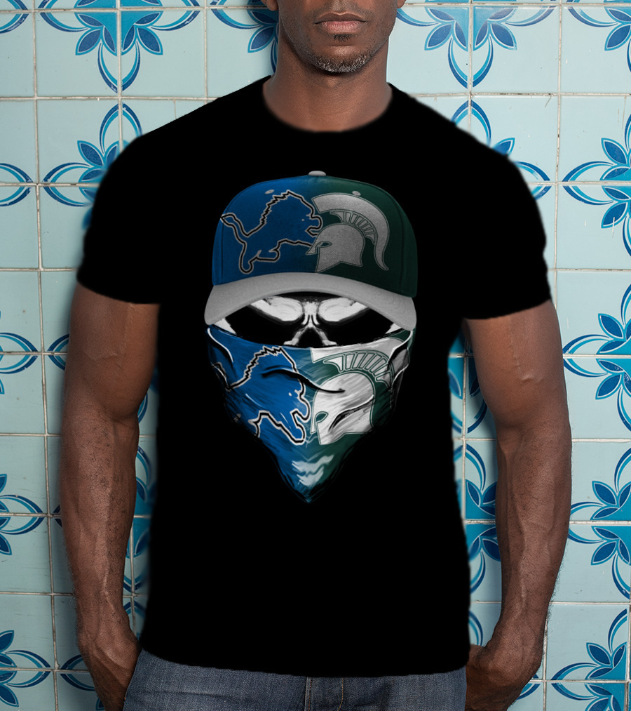 Detroit Lions Spartan Skull Skum 076 T-Shirt