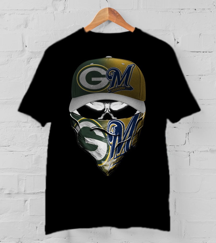 Green Bay Packers Milwaukee Brewers Skull Cap Bandana Blend T-Shirt
