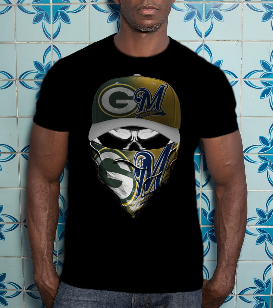 Green Bay Packers Milwaukee Brewers Skull Cap Bandana Blend T-Shirt
