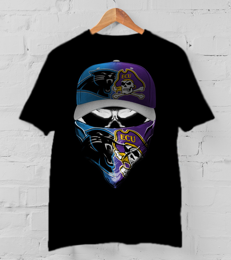 Carolina Panthers Ecu Pirates Skull Crossover T-Shirt