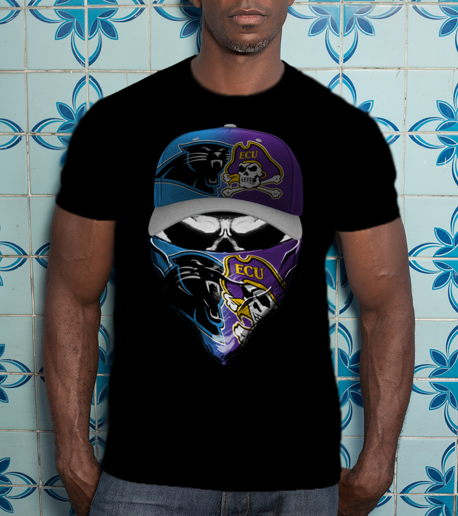Carolina Panthers Ecu Pirates Skull Crossover T-Shirt