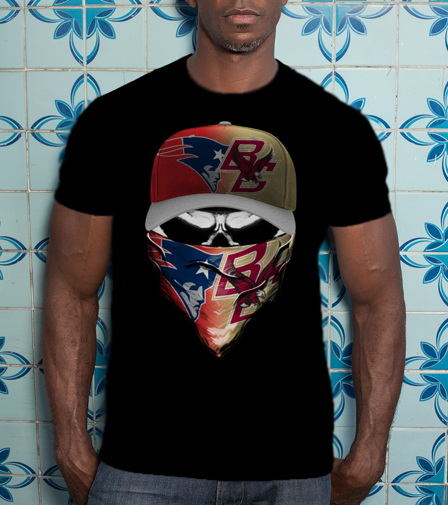 New England Patriots Bc Eagles Skull Mask Combo T-Shirt