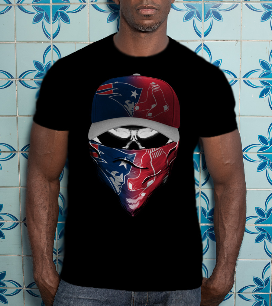 Patriots Red Sox Skull Mask Hat T-Shirt
