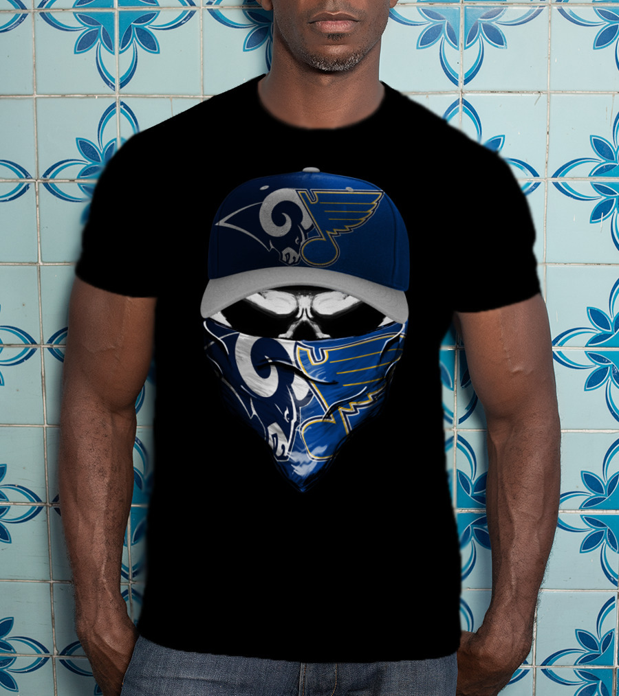 Blue Rams And Wings Logos Hat And Bandana T-Shirt