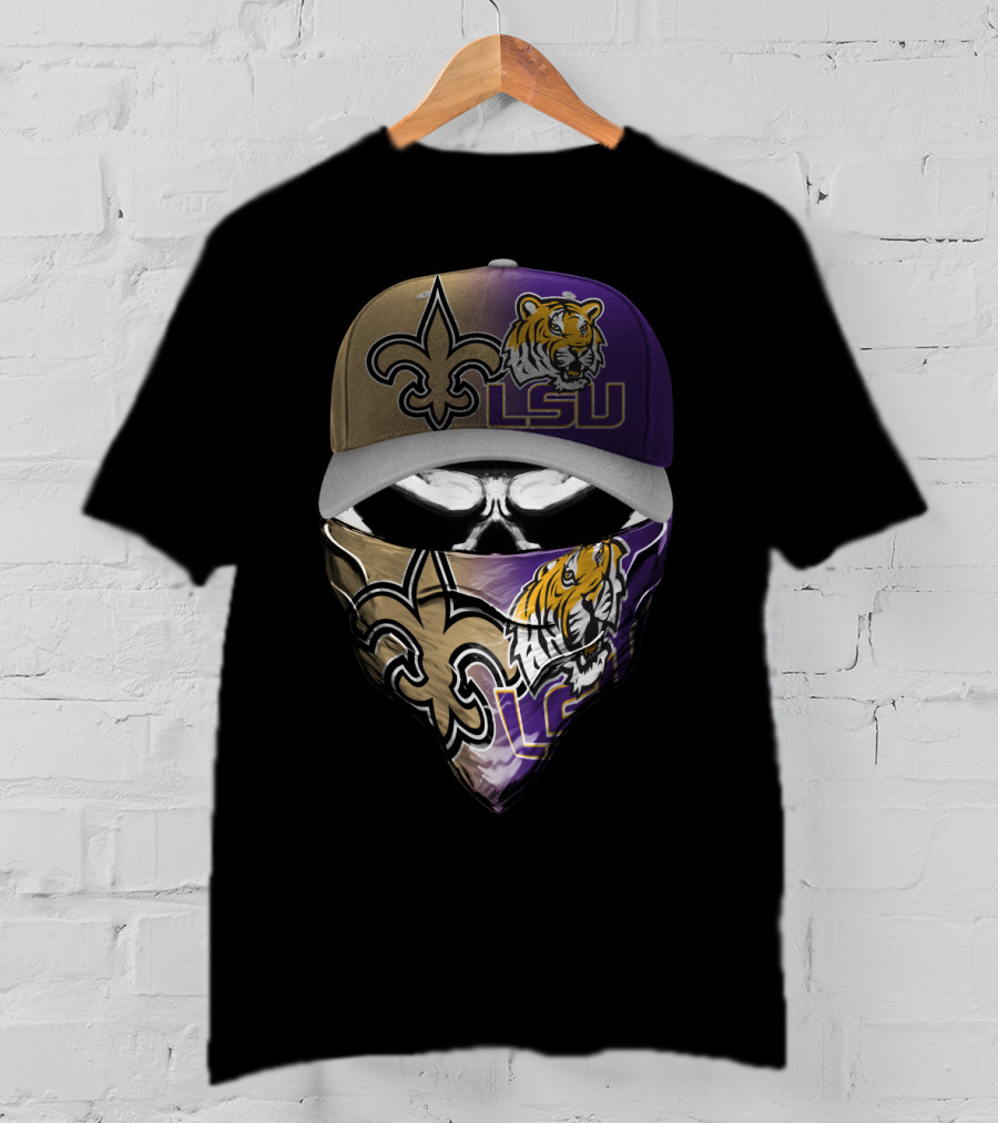 Lsu Tigers New Orleans Saints Logo Mask And Cap Combination T-Shirt