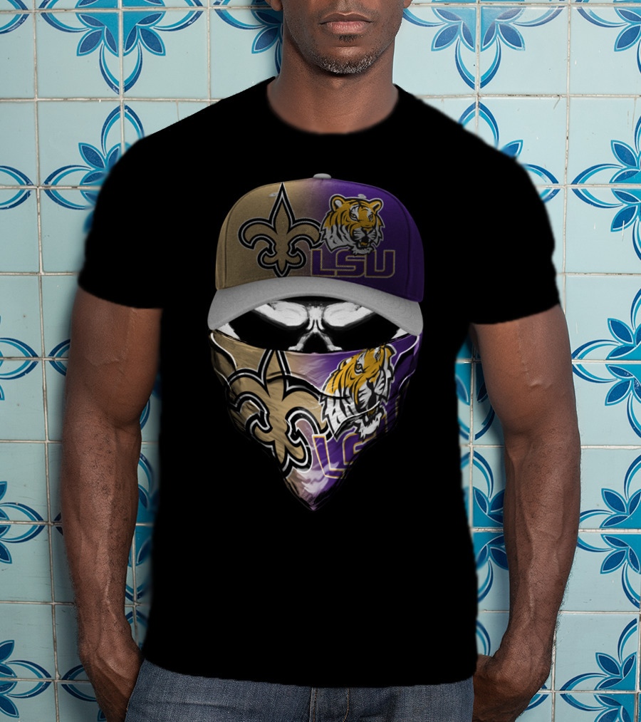 Lsu Tigers New Orleans Saints Logo Mask And Cap Combination T-Shirt