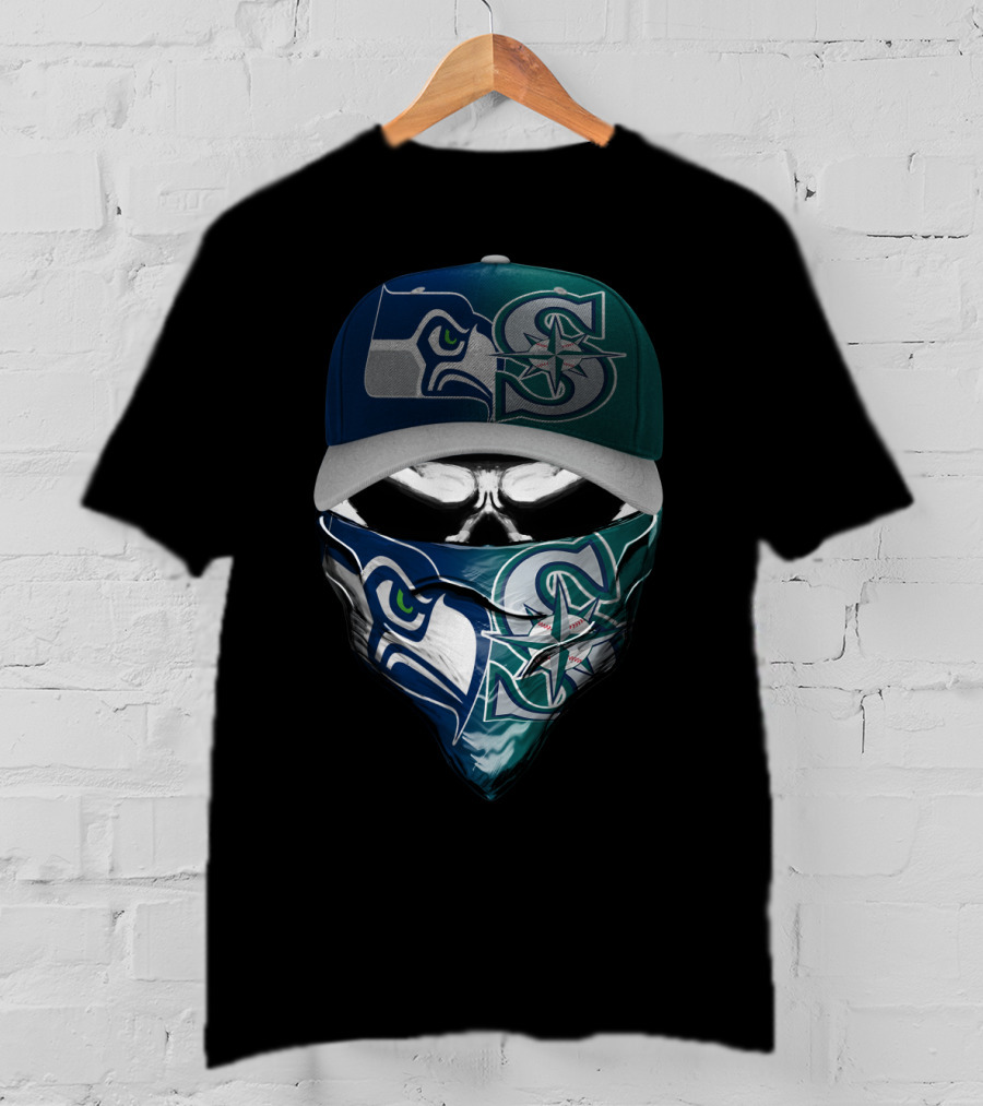 Seattle Seahawks Mariners Skull Mask Hat T-Shirt