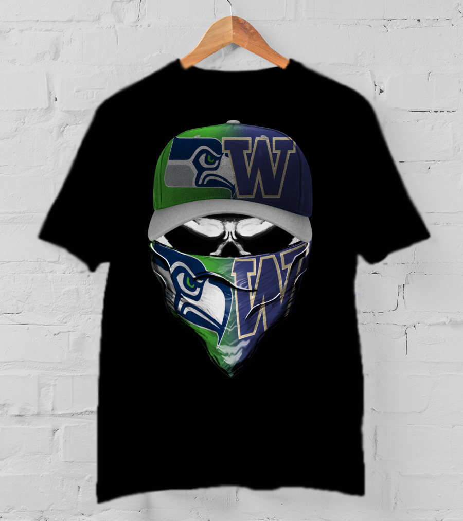 Seahawks-Washington Huskies Skull Mask Fan Fusion T-Shirt