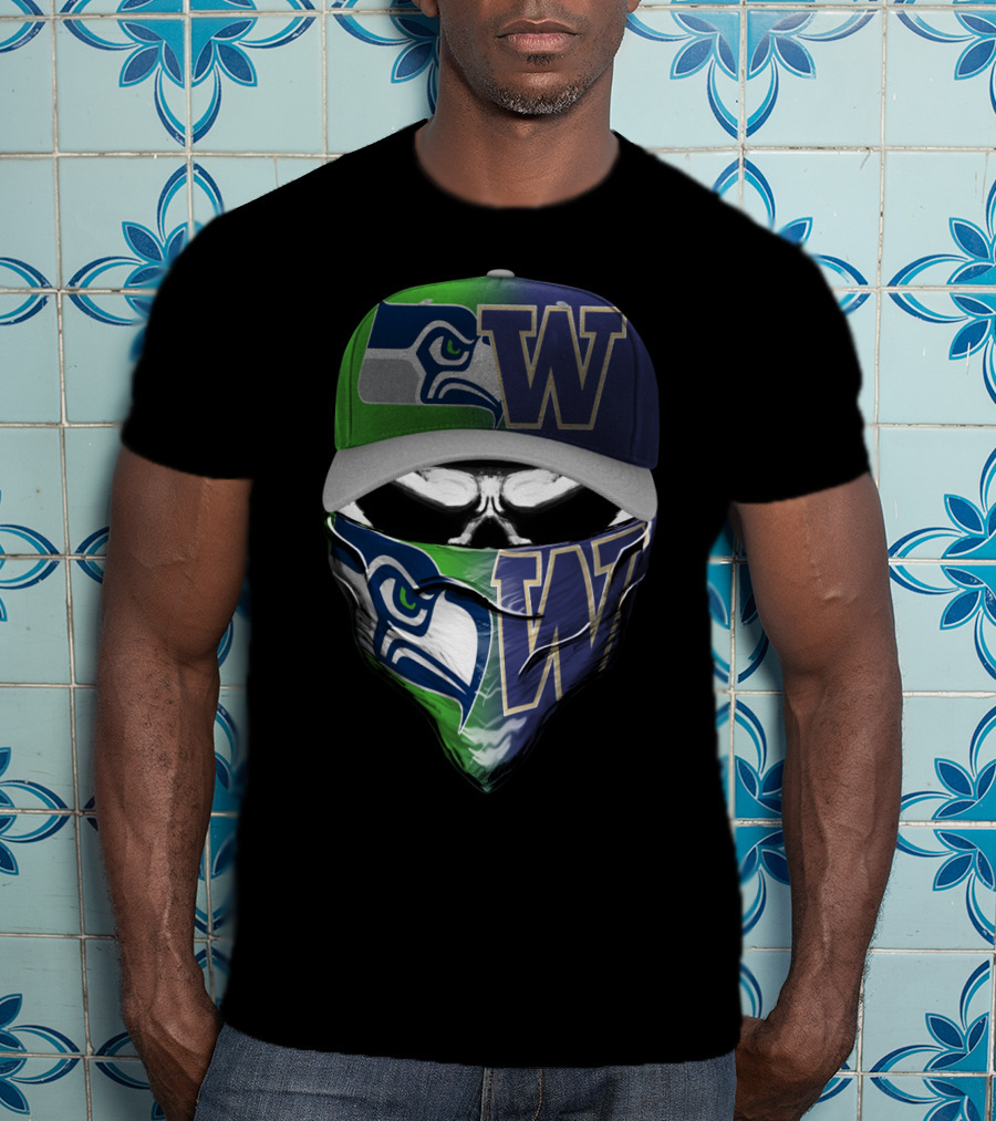 Seahawks-Washington Huskies Skull Mask Fan Fusion T-Shirt