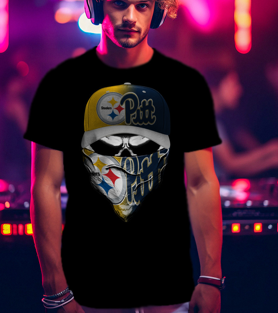 Steelers Pitt Skull Mask Cap T-Shirt