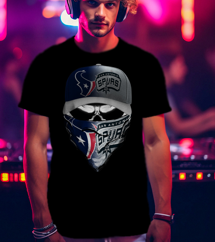 San Antonio Spurs And Houston Texans Skull Mask Combo T-Shirt