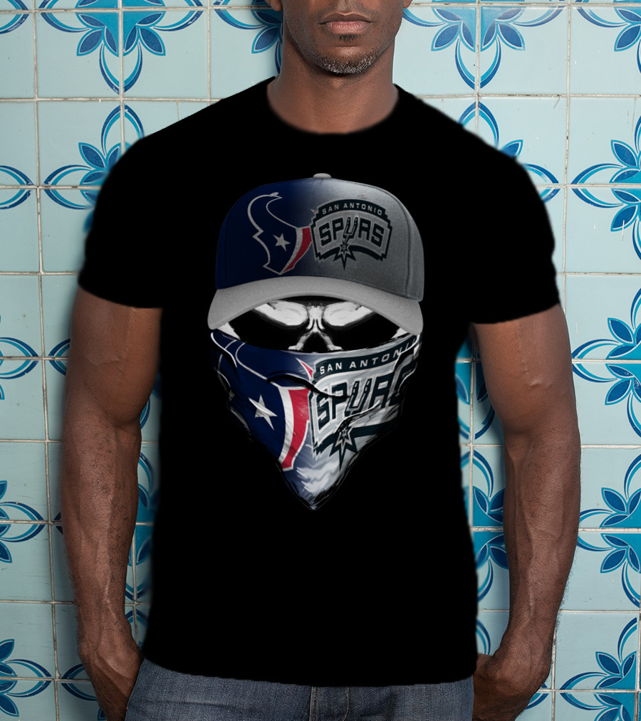 San Antonio Spurs And Houston Texans Skull Mask Combo T-Shirt