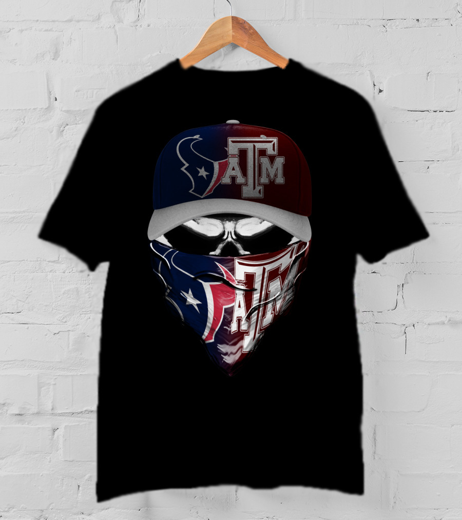 Houston Texans Texas A&M Aggies Skull Mask Hat Combination T-Shirt