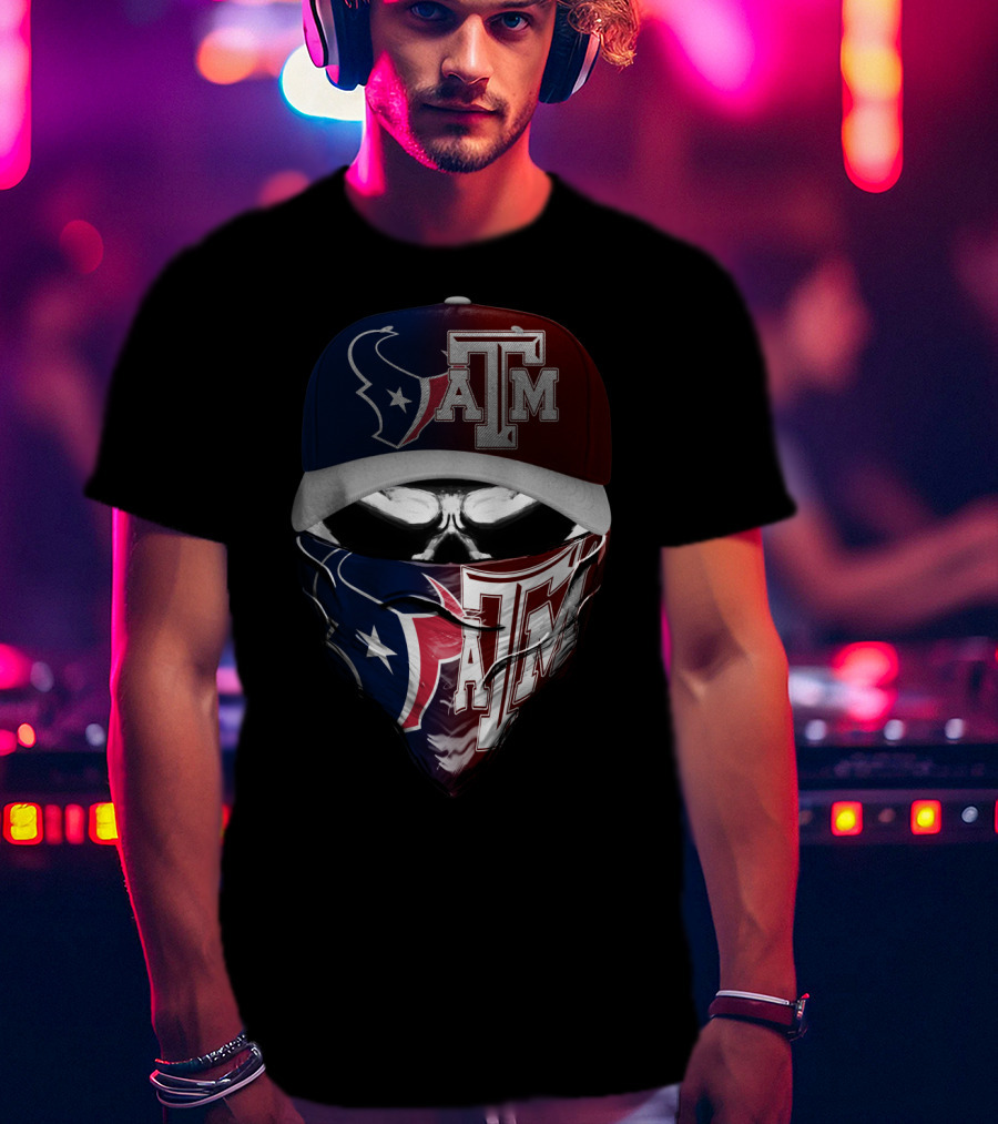 Houston Texans Texas A&M Aggies Skull Mask Hat Combination T-Shirt