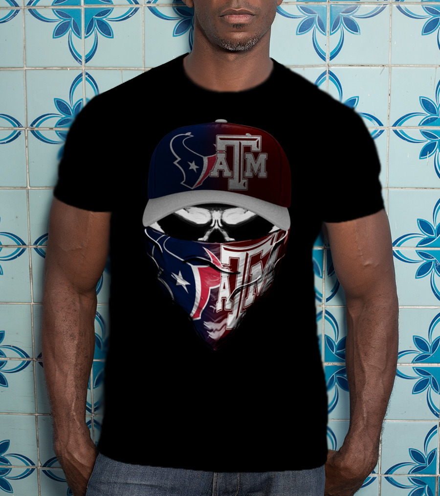 Houston Texans Texas A&M Aggies Skull Mask Hat Combination T-Shirt