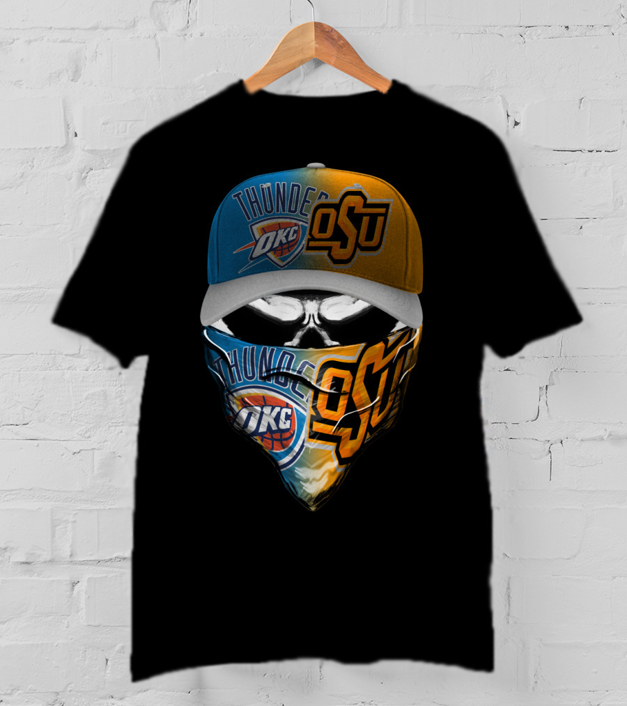 Okc Thunder Osu Split Face Skull Bandana Hat T-Shirt