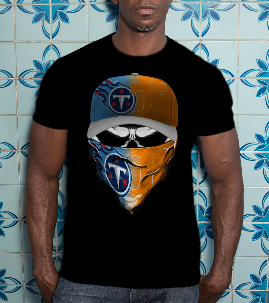 Tennessee Titans Vols Half And Half Face Covering Hat T-Shirt