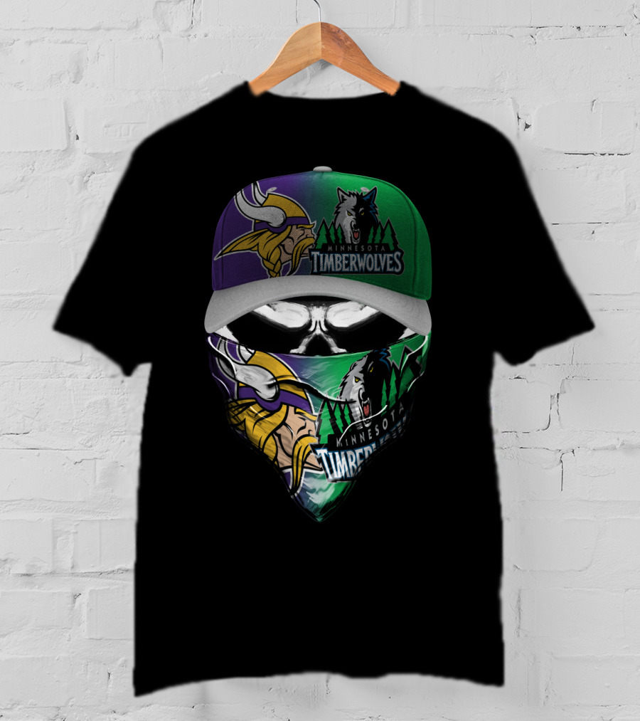 Minnesota Vikings Timberwolves Crossover Skull Mask Skum 134 T-Shirt