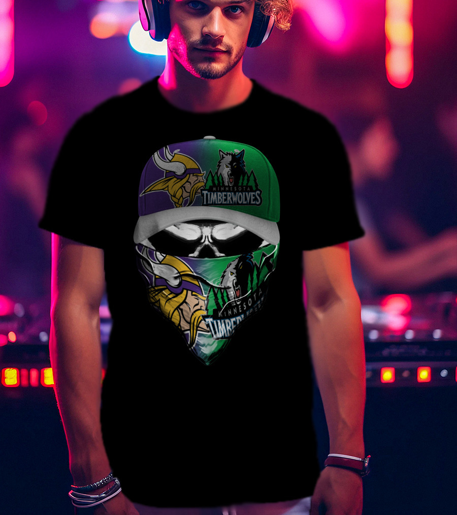 Minnesota Vikings Timberwolves Crossover Skull Mask Skum 134 T-Shirt