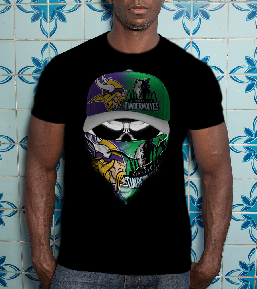 Minnesota Vikings Timberwolves Crossover Skull Mask Skum 134 T-Shirt