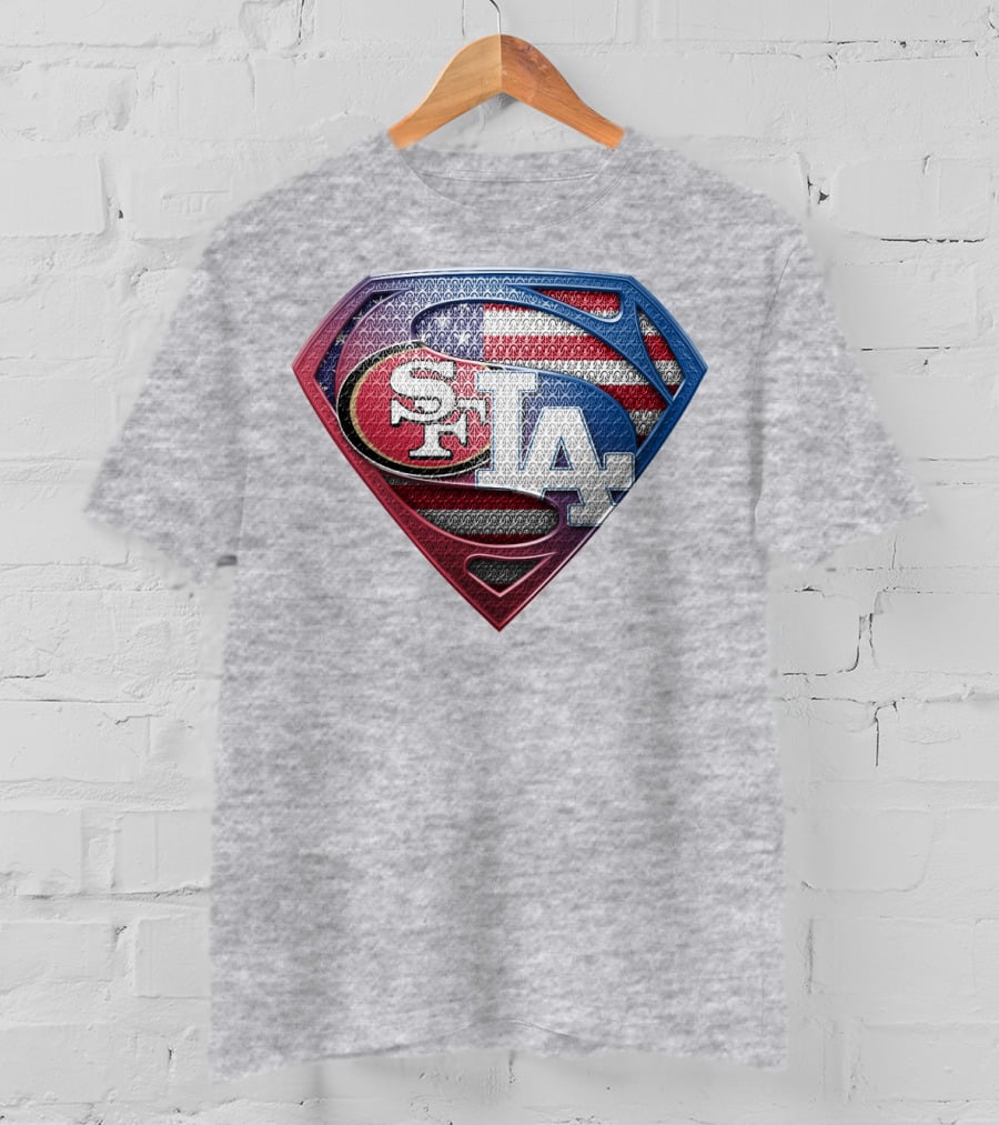 Sf La Superman Shield American Flag Hintergrund T-Shirt