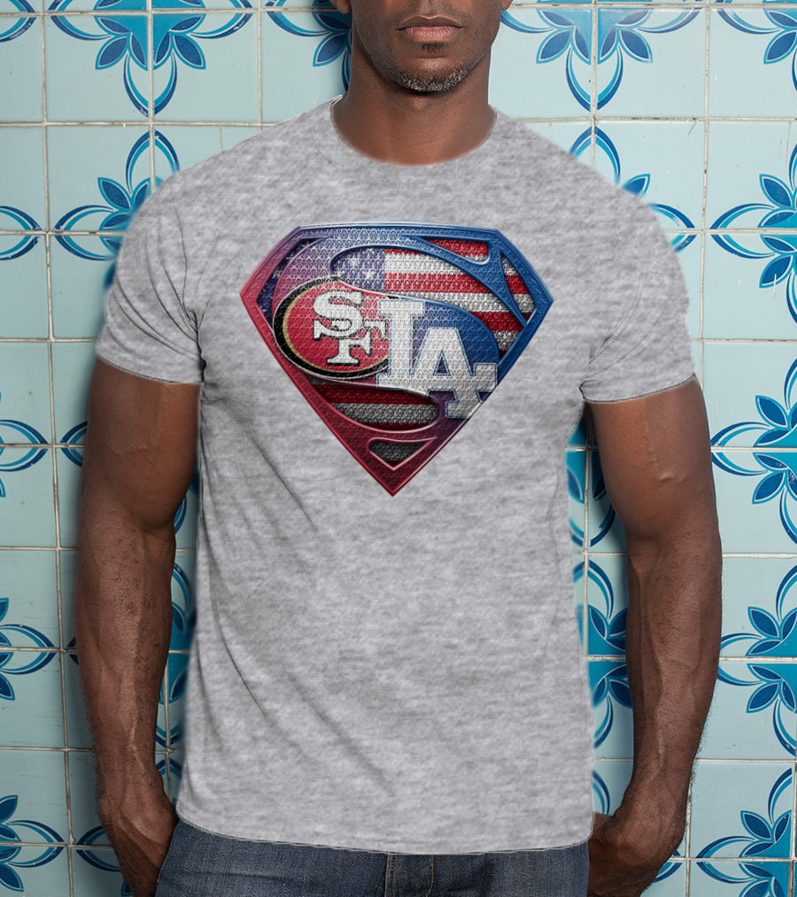 Sf La Superman Shield American Flag Hintergrund T-Shirt
