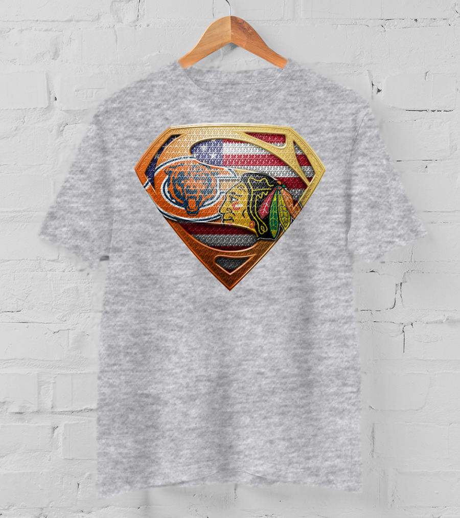 Chicago Bears Blackhawks American Flag Superman T-Shirt