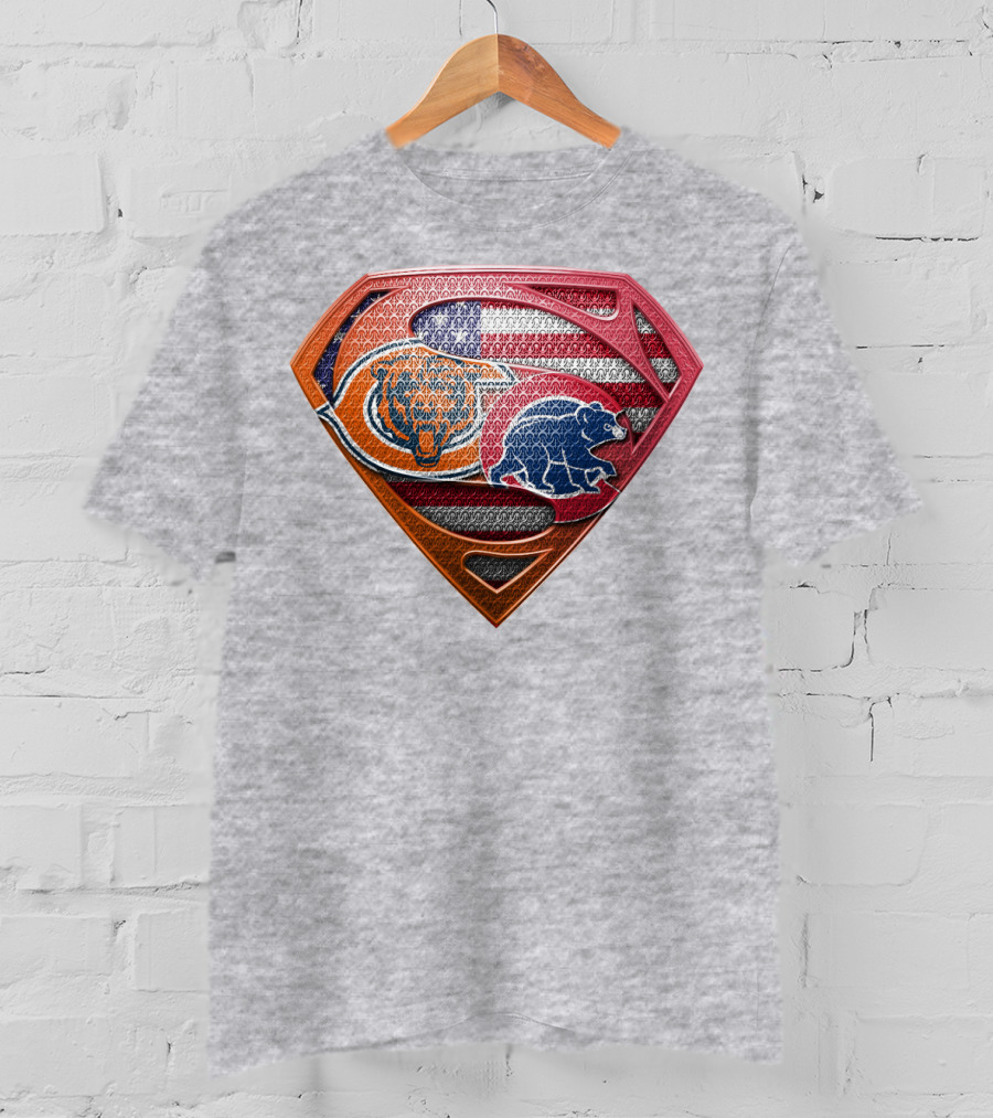 Superman Shield Chicago Bears American Flag Crest T-Shirt