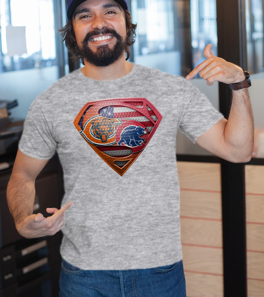 Superman Shield Chicago Bears American Flag Crest T-Shirt