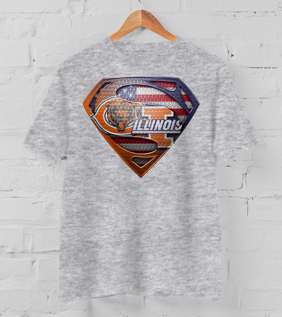 Superman Logo Bears Illinois American Flag T-Shirt