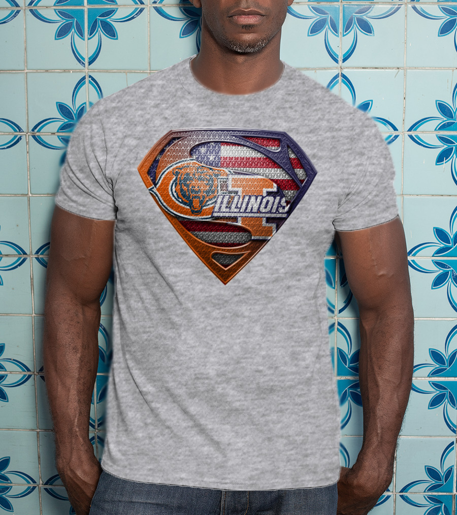 Superman Logo Bears Illinois American Flag T-Shirt