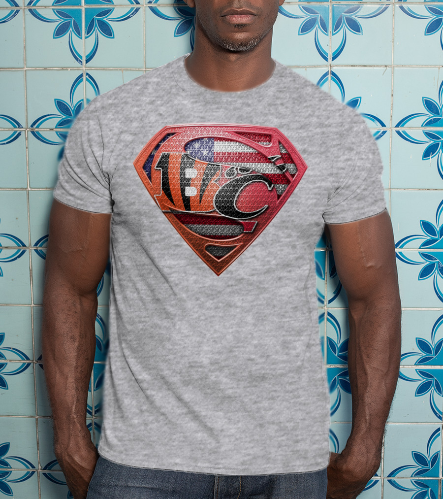 Superman Nfl Logo With American Flag Shield T-Shirt