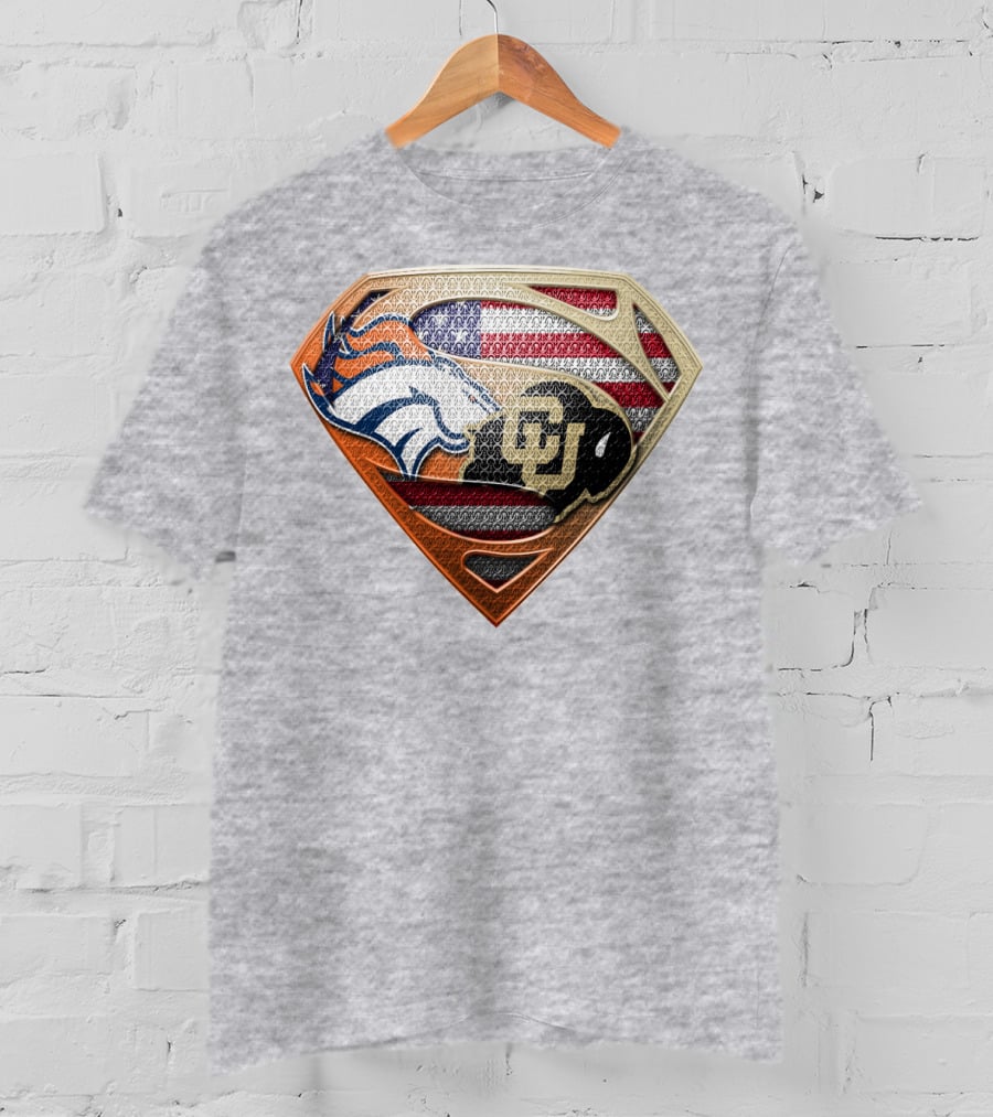 Denver Broncos Colorado Buffaloes American Flag Superman Logo Mashup T-Shirt