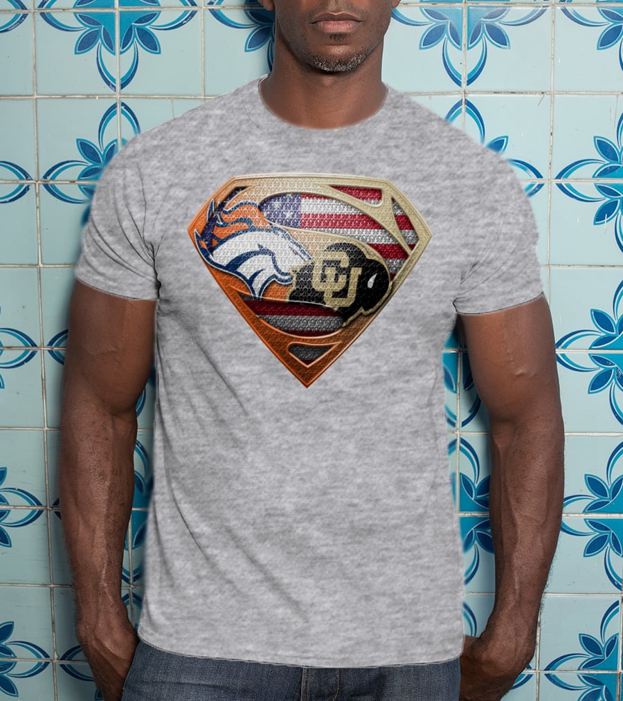 Denver Broncos Colorado Buffaloes American Flag Superman Logo Mashup T-Shirt