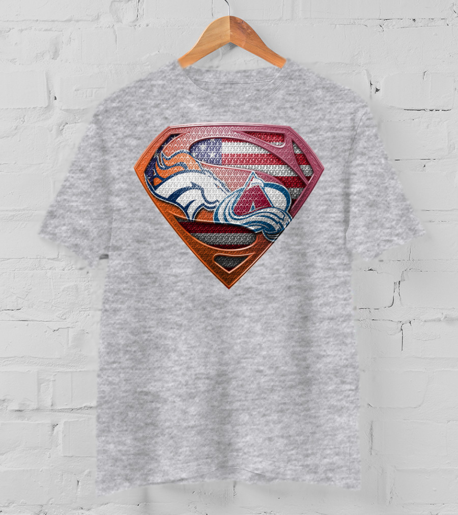 Broncos Avalanche Usa Flag Superman Shield T-Shirt