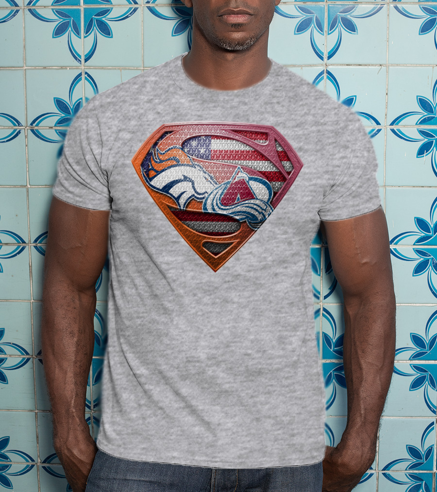 Broncos Avalanche Usa Flag Superman Shield T-Shirt