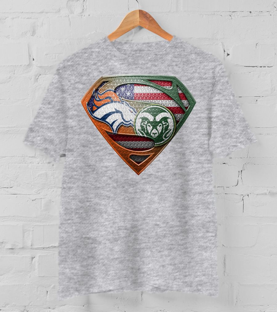 Broncos Rams Superman Shield American Flag T-Shirt