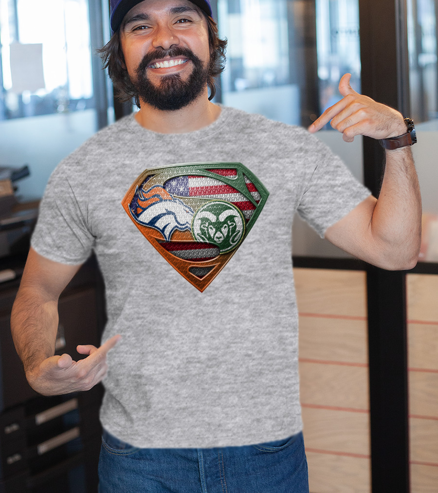 Broncos Rams Superman Shield American Flag T-Shirt