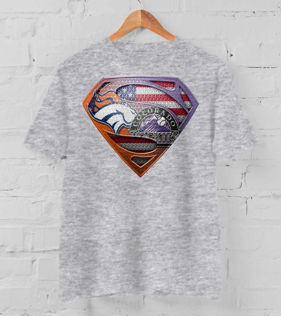 Denver Broncos Colorado Rockies American Flag Superman Logo Fusion T-Shirt