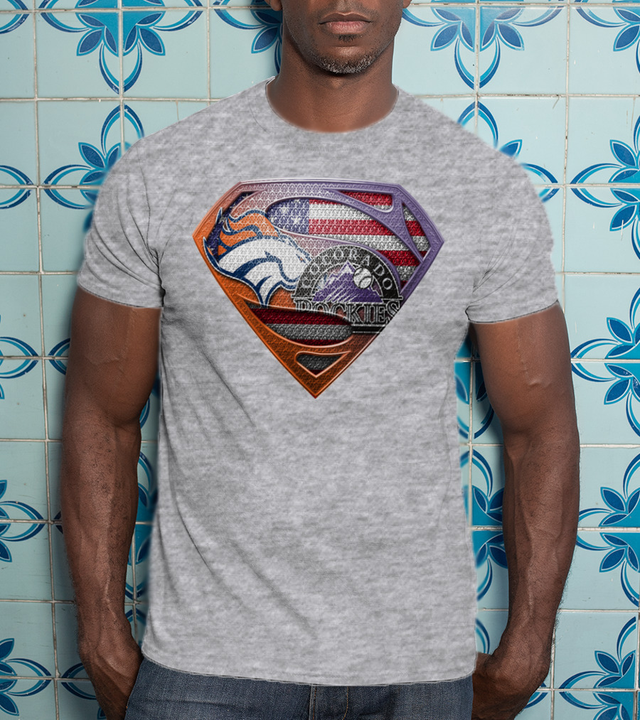 Denver Broncos Colorado Rockies American Flag Superman Logo Fusion T-Shirt