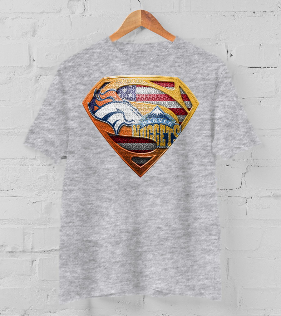 Denver Nuggets Broncos American Flag Super Hero Shield T-Shirt
