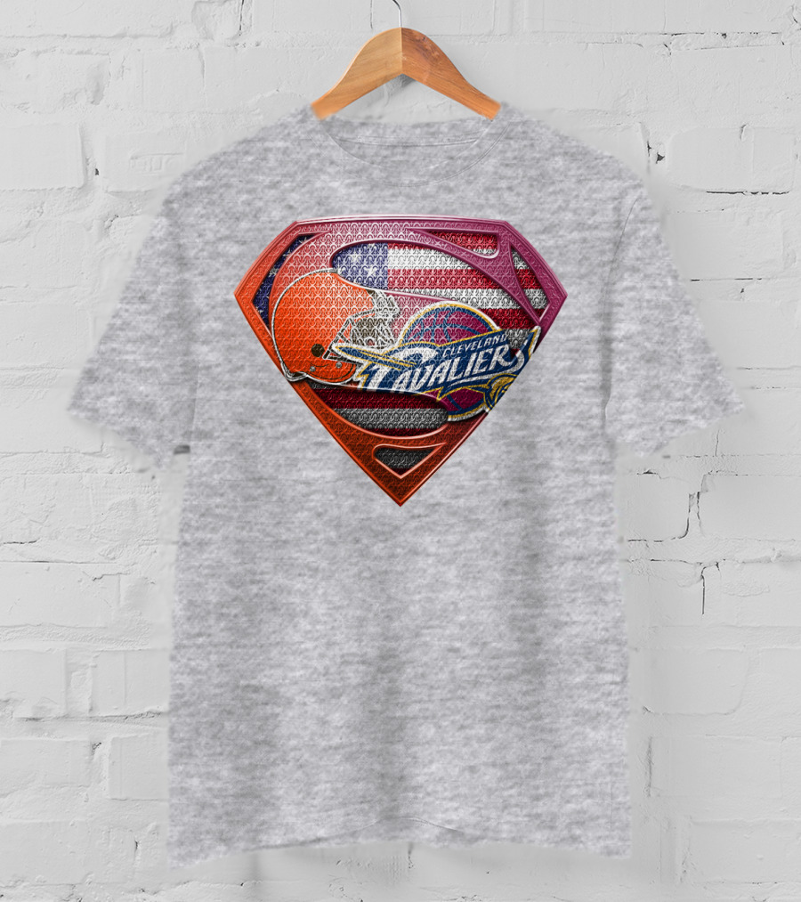 Cleveland Cavaliers Browns Superman American Flag Emblem T-Shirt