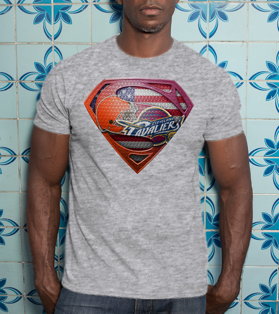 Cleveland Cavaliers Browns Superman American Flag Emblem T-Shirt