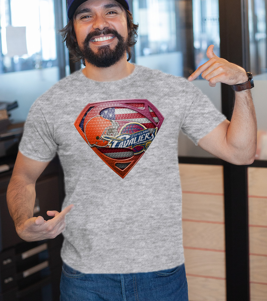 Cleveland Cavaliers Browns Superman American Flag Emblem T-Shirt